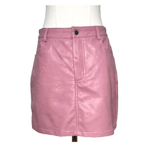 Le Lis Pink Embossed Daisy Faux Leather Mini Skirt Medium